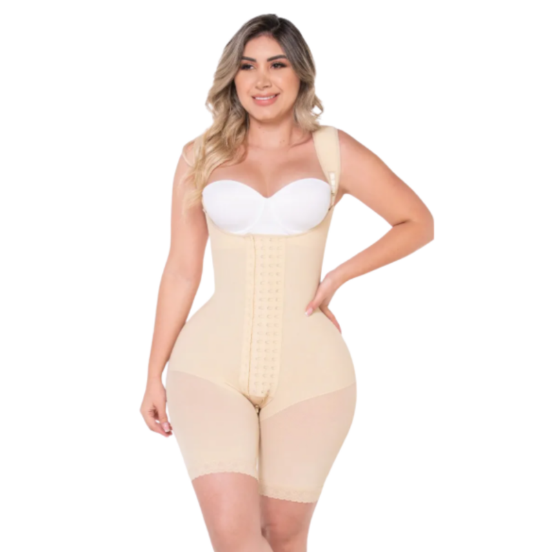 Faja Colombiana de Compresión Alta con Realce de Glúteos y Pierna a Medio Muslo