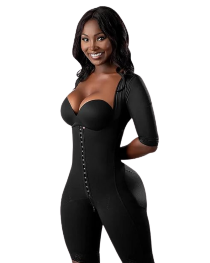 Faja Colombiana Negra de Compresión Alta con Mangas 3/4